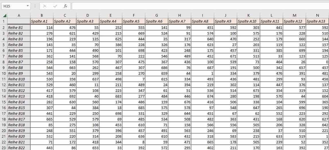 Screenshot Excel-Tabelle