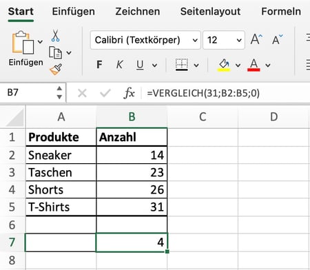 Screenshot von einer Excel-Tabelle.