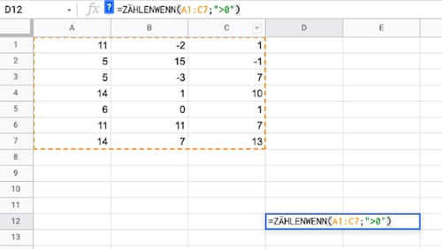 Screenshot Excel-ZAEHLENWENN kleiner als Null