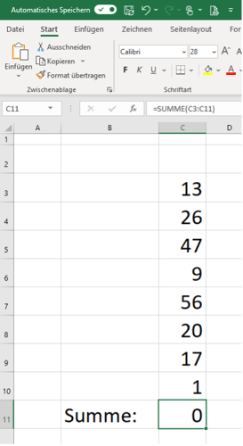 Screenshot Excel-Zirkelbezug Ergebnis