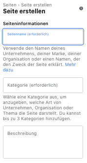 Facebook-Seite Name, Kategorie und Beschreibung einfügen