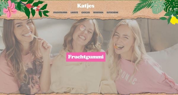 Screenshot der Katjes Website im pinken Farbschema