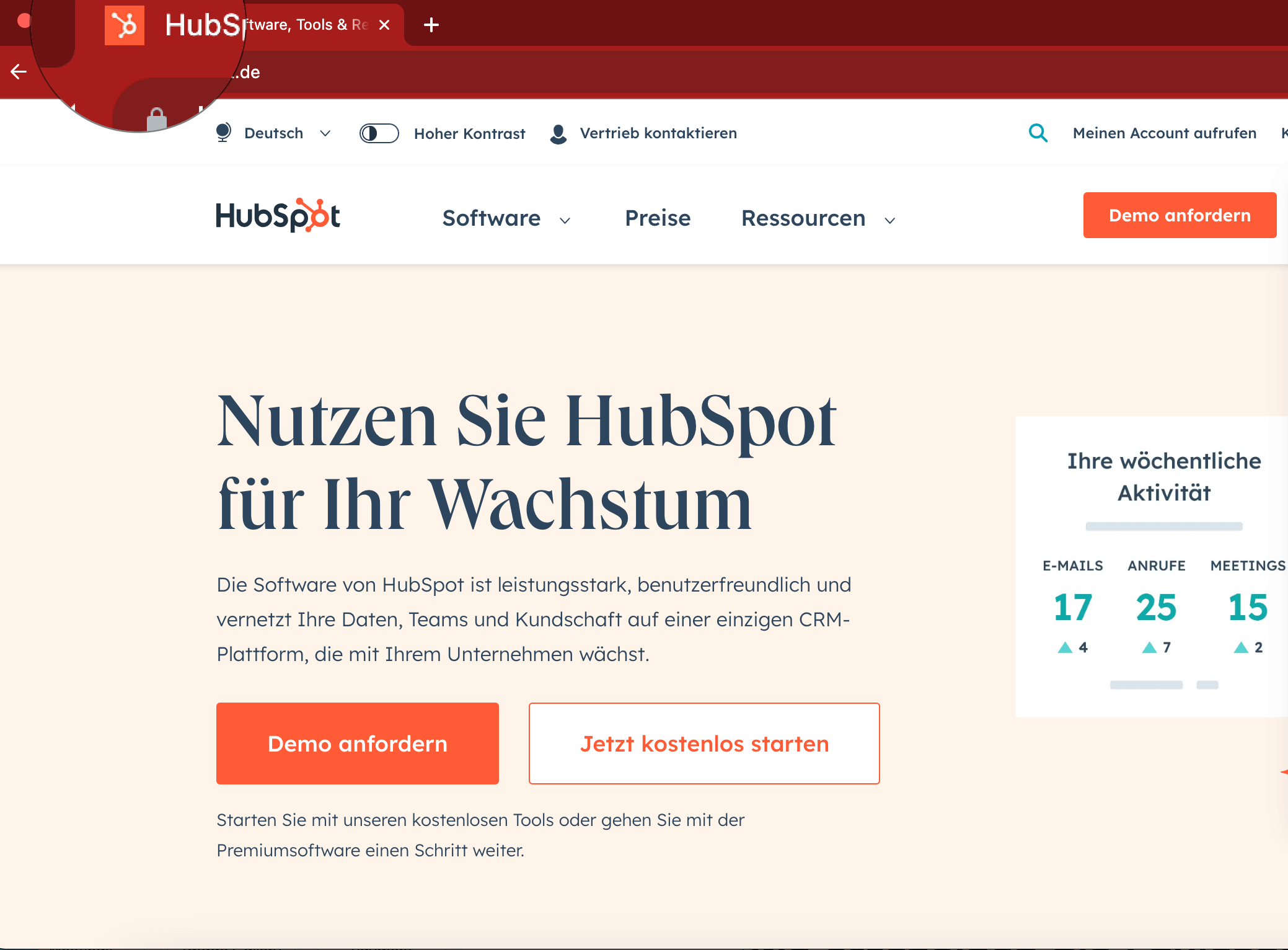Screenshot der HubSpot-Website
