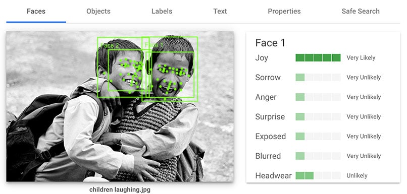Google-Algorithmus-Bilderkennung Stimmung von Jungen