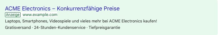 Screenshot Google-Ads-Erweiterungen Zusatzinformationen