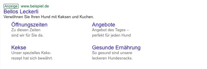 Screenshot Google-Ads-Erweiterungen Sitelink