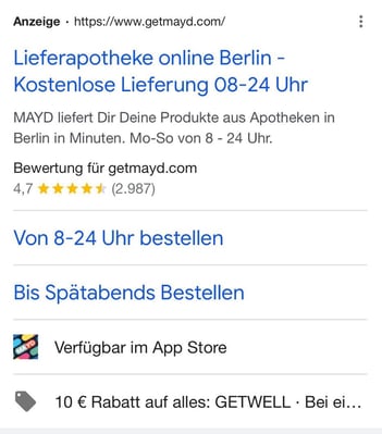 Screenshot Google-Ads-Erweiterungen Angebot