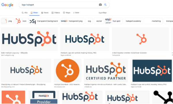 Screenshot Google-Bildersuche rueckwaerts nach HubSpot Logo