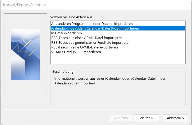 Screenshot Google-Kalender in Outlook importieren per ICS-Datei