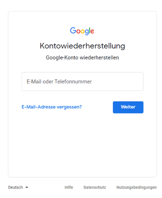 Screenshot Website zum Google-Konto wiederherstellen