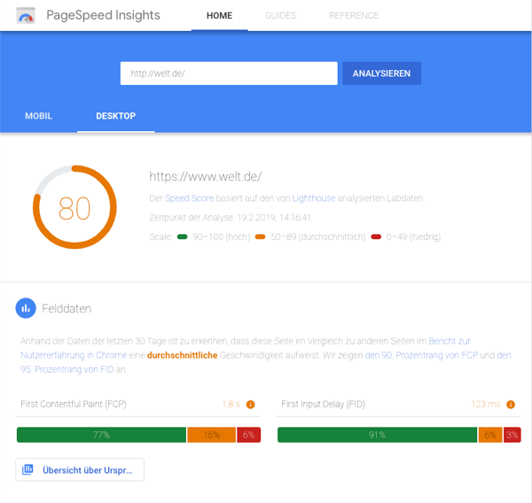 google-pagespeed-insights-welt