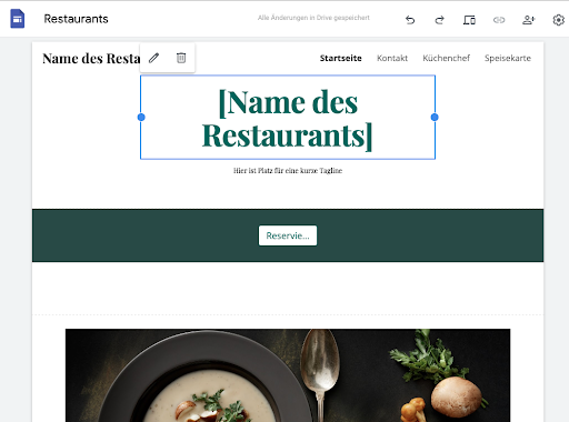 Google Sites Beispiel Gastronomie
