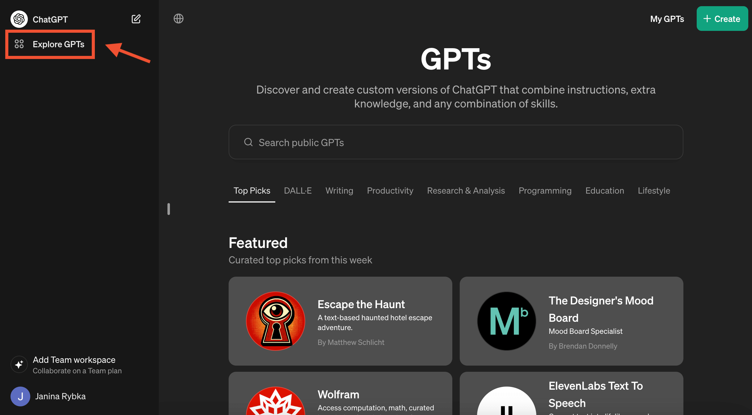 Screenshot GPT Store über ChatGPT