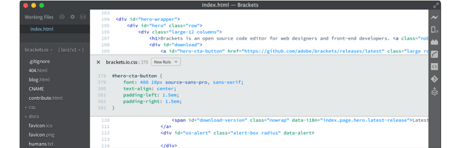Screenshot HTML-Editor Brackets