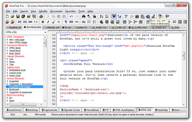 Screenshot HTML-Editor NoteTab