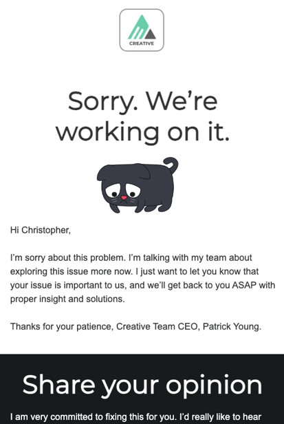 Screenshot HTML-E-Mail-Vorlage Entschuldigung