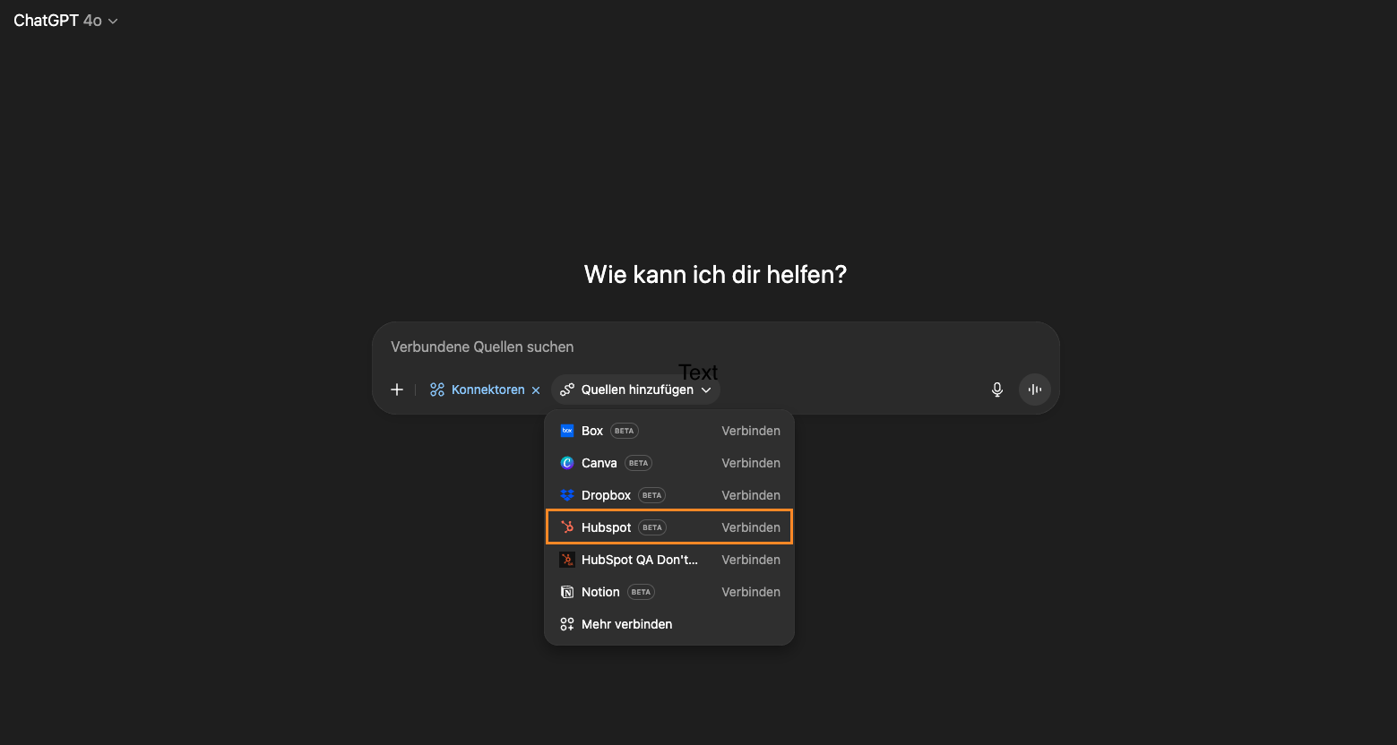 Screenshot aus ChatGPT mit dem HubSpot Connector