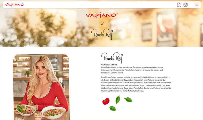 Influencer-Kampagne Beispiel Vapiano und Pamela Reif