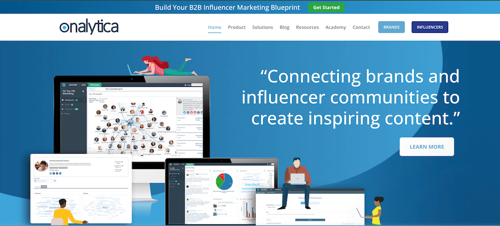 Screenshot Website der Influencer-Plattform Onalytica