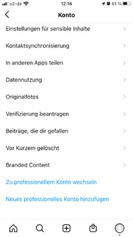 instagram-appZu professionellem Konto wechseln