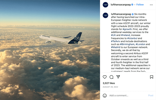 Screenshot Instagram B2B Marketing Lufthansa Cargo AG