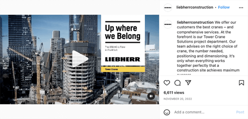 Screenshot Instagram B2B Marketing Liebherr