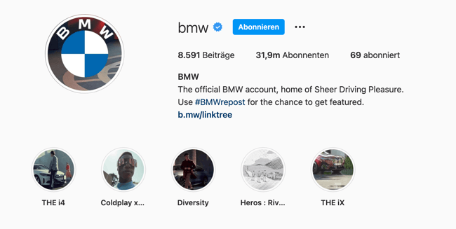 Instagram-Bio Beispiel BMW