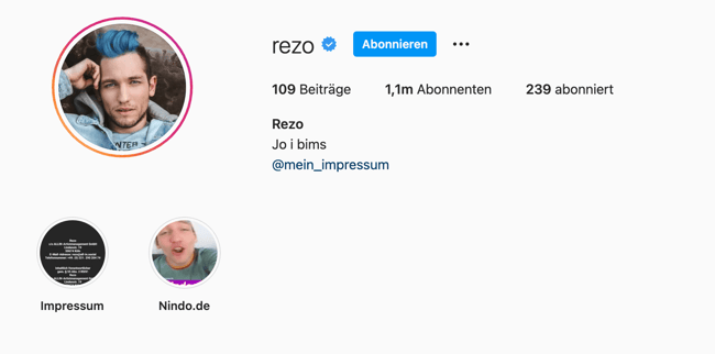 Instagram Bio Beispiel Rezo