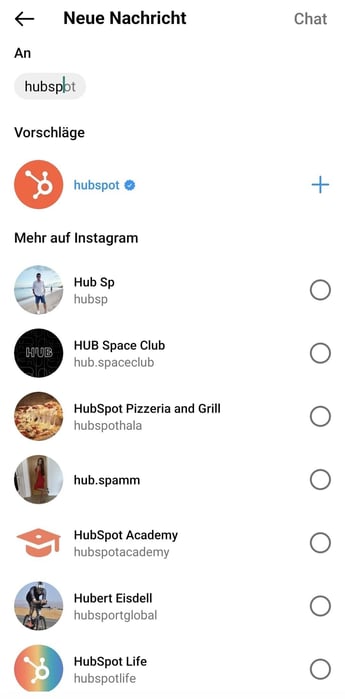 Screenshot Personen einladen zu Instagram-Gruppe