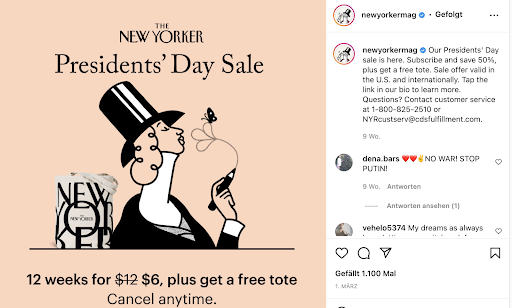 Instagram-Werbung Beispiel The New Yorker