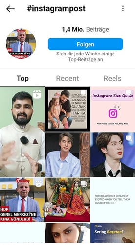 Screenshot Instagram-Post suchen