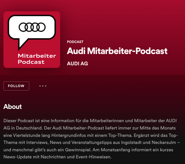 iScreenshot Beispiel Interne Kommunikation Audi-Podcast