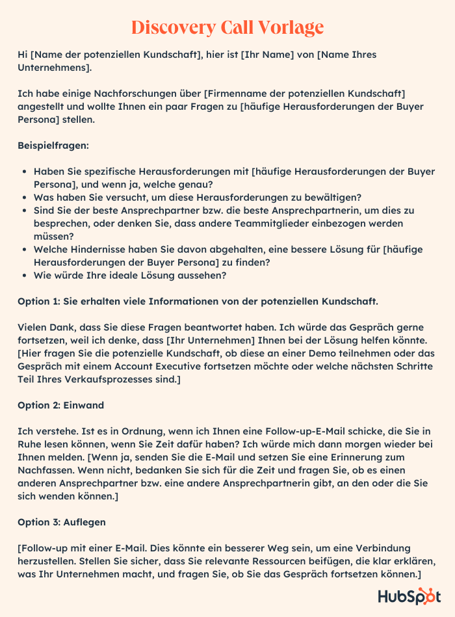 Kaltakquise-Skriptvorlage für Discovery Calls