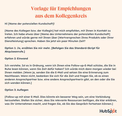 Kaltakquise-Skriptvorlage für Empfehlungen aus dem Kollegenkreis