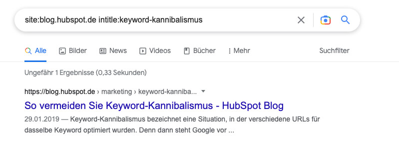 Screenshot Recherche zu Keyword-Kannibalismus in Google-Ergebnissen