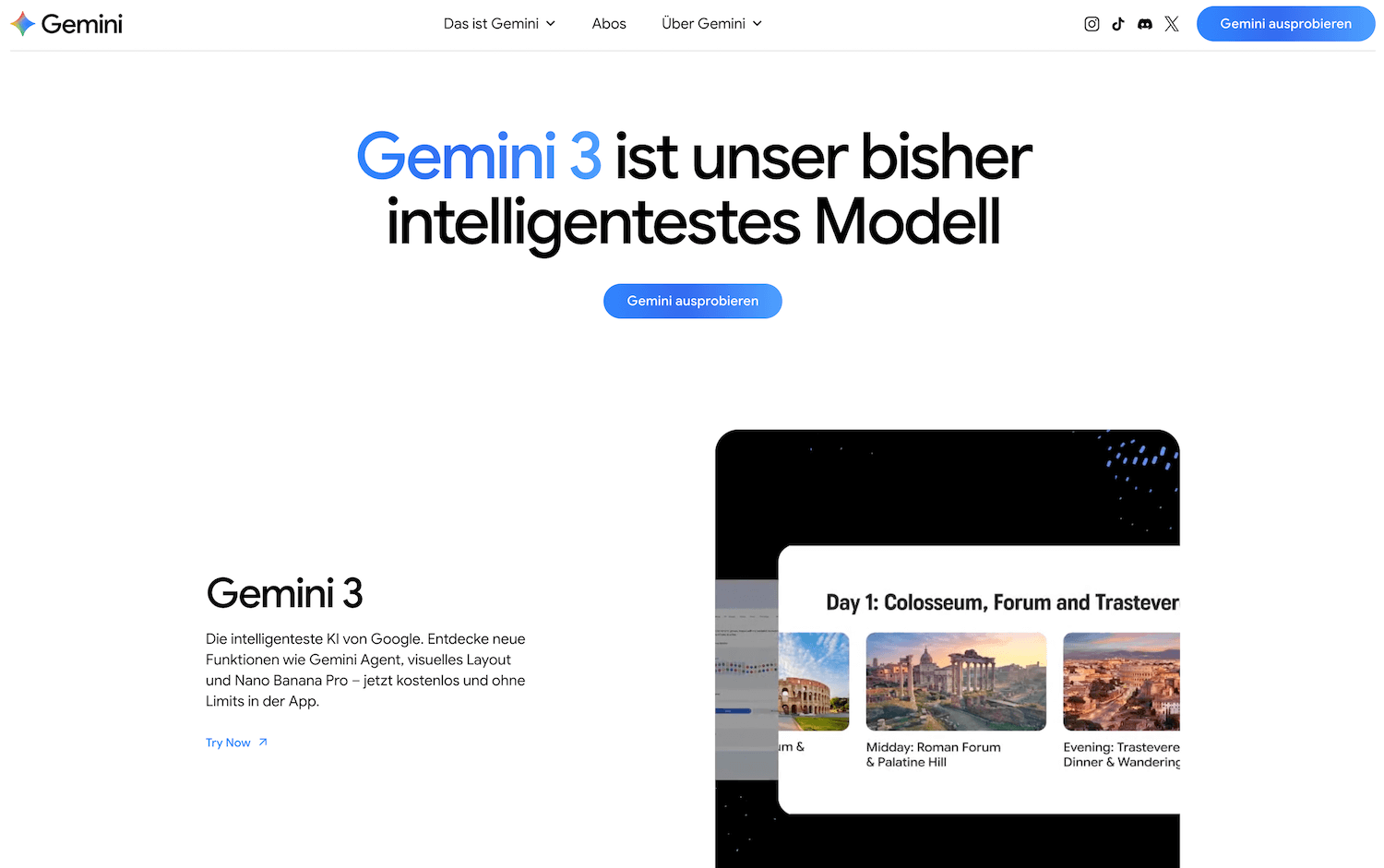 Screenshot der Google Gemini Seite