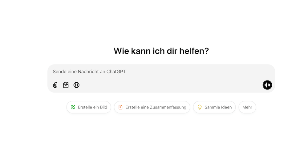 Eingabefeld des KI-Assistenten ChatGPT im Hell-Modus