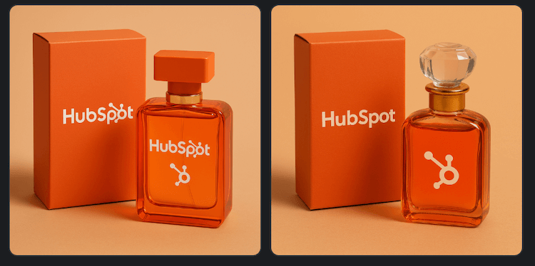 Mit ChatGPT erstelltes KI-Bild eines Parfüms mit HubSpot-Branding