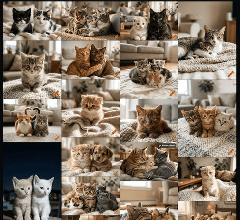 KI-Bilder von zwei Katzen auf einem Sofa mit Crayon erstellt