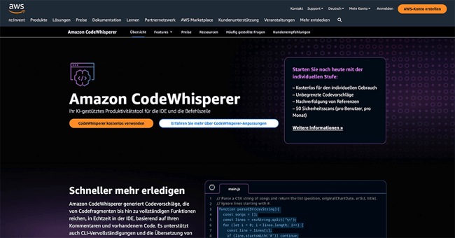 Screenshot KI-Code-Generator Amazon Codewisperer