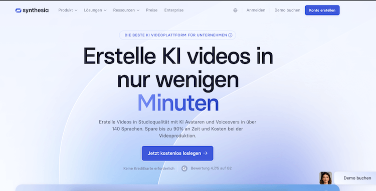 Screenshot der Website von Synthesia