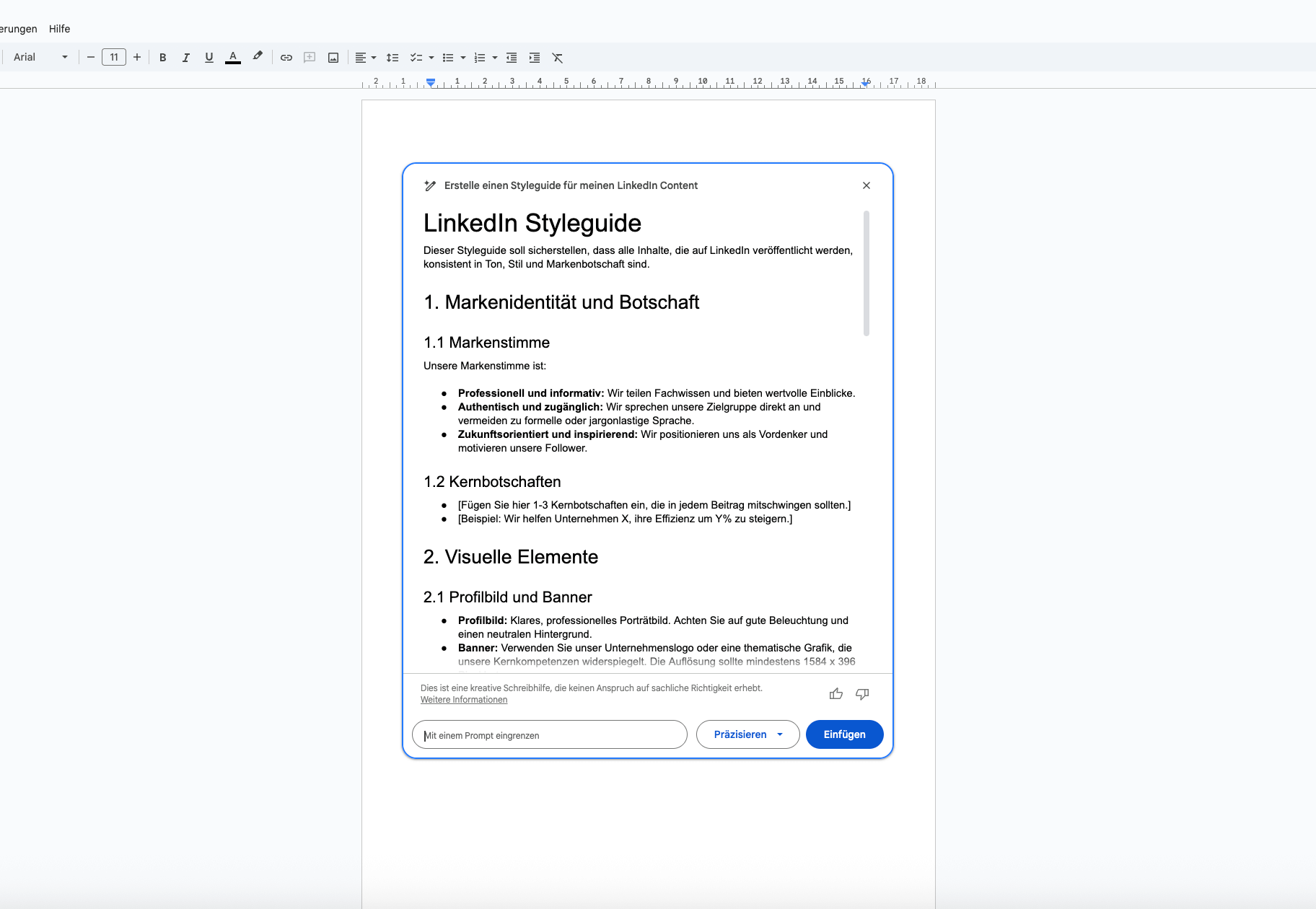 Screenshot des Gemini-Projekts in Google Doc