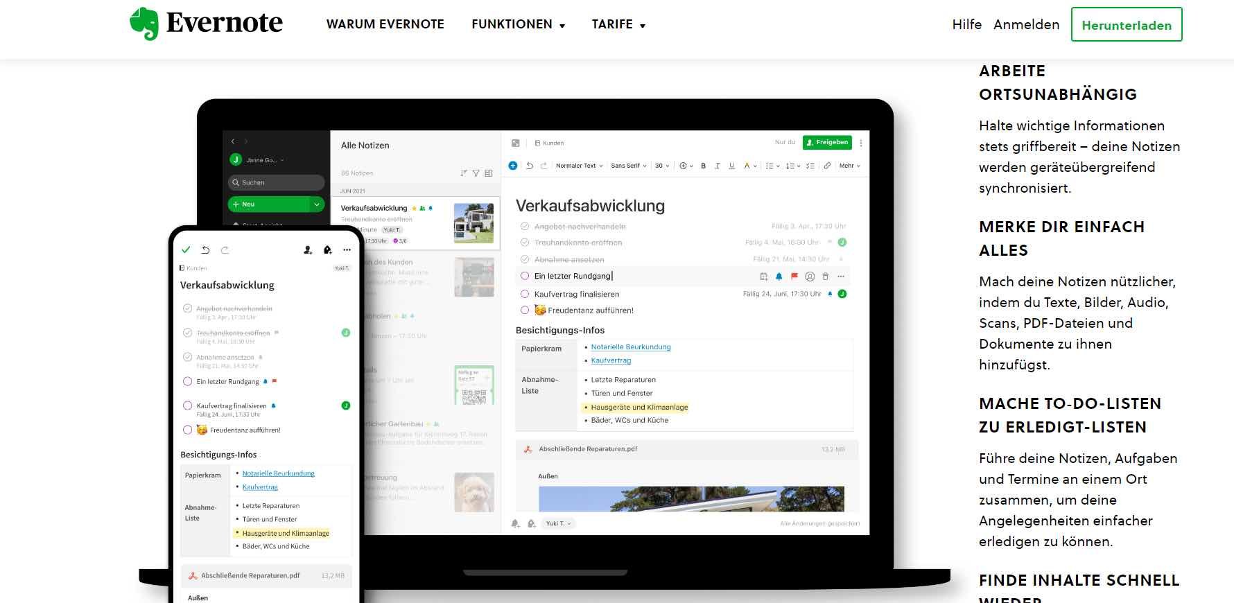 Kopf Frei Bekommen - Evernote Website Screenshot