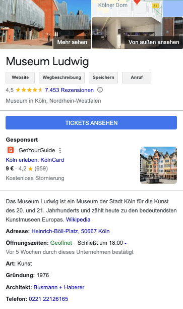 Screenshot Google My Business Profil von CambridgeSide