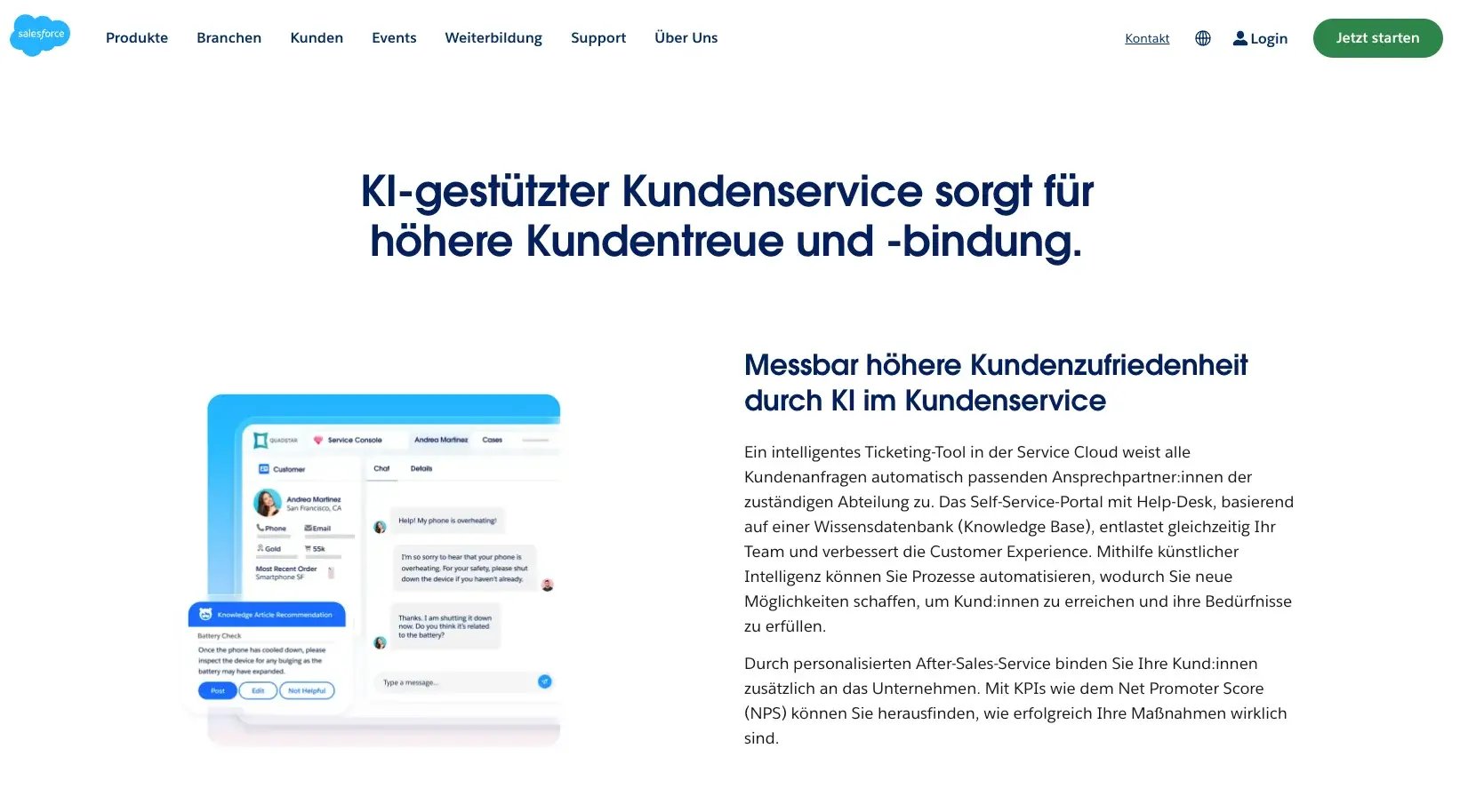 Screenshot der Kundenservice-Software von Salesforce