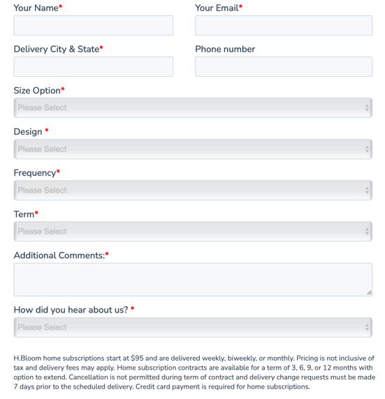Screenshot des Landingpage-Fromular von H.Bloom