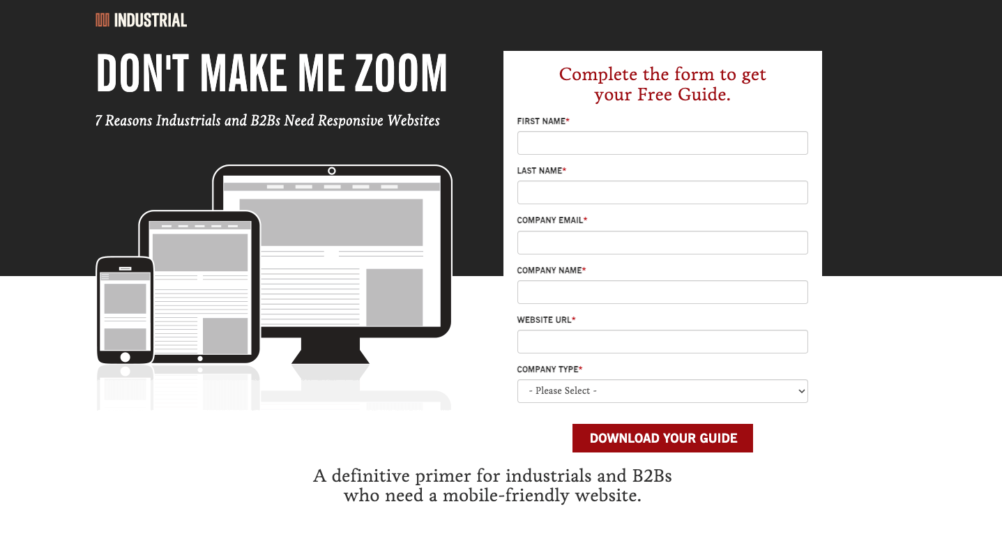 Screenshot Landingpage von industrial marketing strength