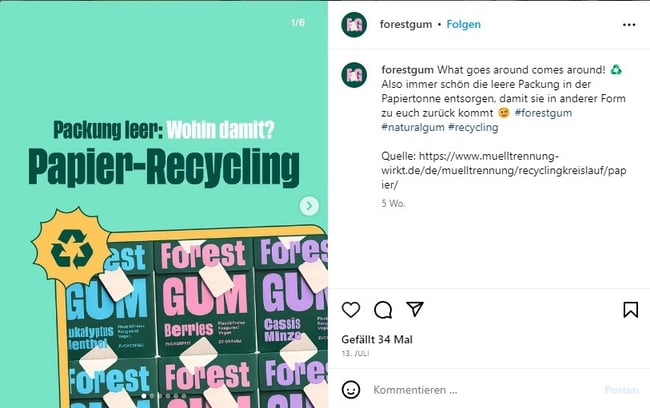 Im Lead-Nurturing-Prozess versorgt Forest Gum die Leads mit passenden Inhalten bei Instagram, die wiederum die Expertise und Glaubwürdigkeit der Brand untermauern