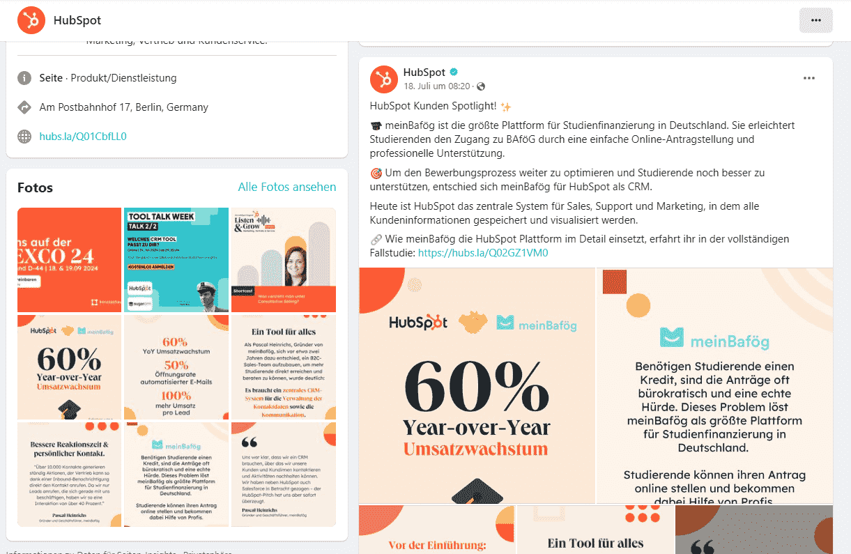 Screenshot HubSpot DACH Facebook zur Leadgenerierung