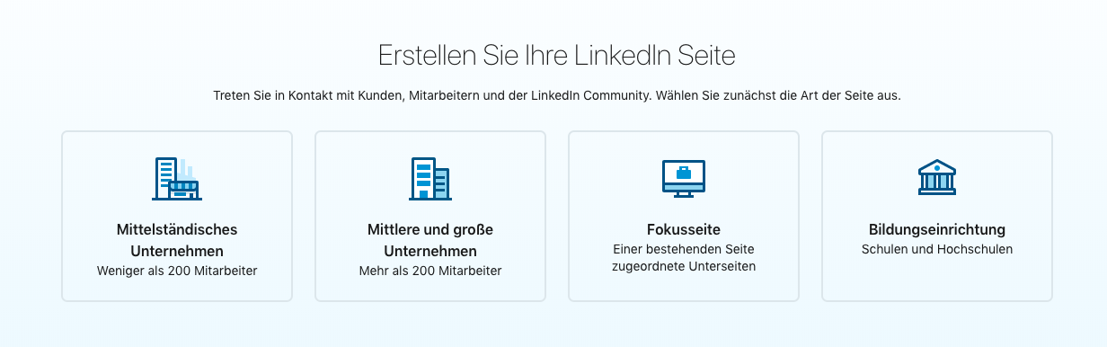 linkedin-unternehmensseite-erstellen-seitentypen